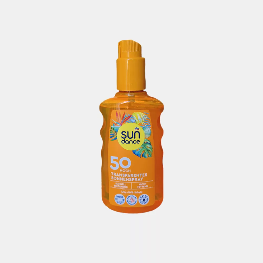 spray solaire SPF 50 protection solaire haute efficacité crème solaire transparente spray solaire non gras protection UVA UVB crème solaire résistante à l'eau soin solaire vegan spray solaire complément capillaire SUNDANCE solaire crème solaire sans parfum